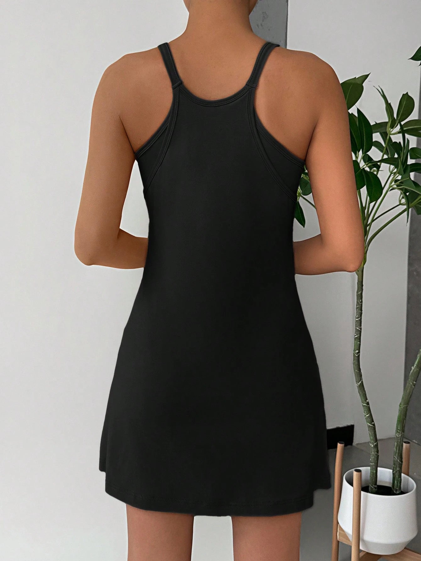 EZwear Women's Casual Solid Color Spaghetti Strap Dress, Suitable For Daily Commute In Summer