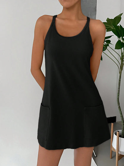 EZwear Women's Casual Solid Color Spaghetti Strap Dress, Suitable For Daily Commute In Summer