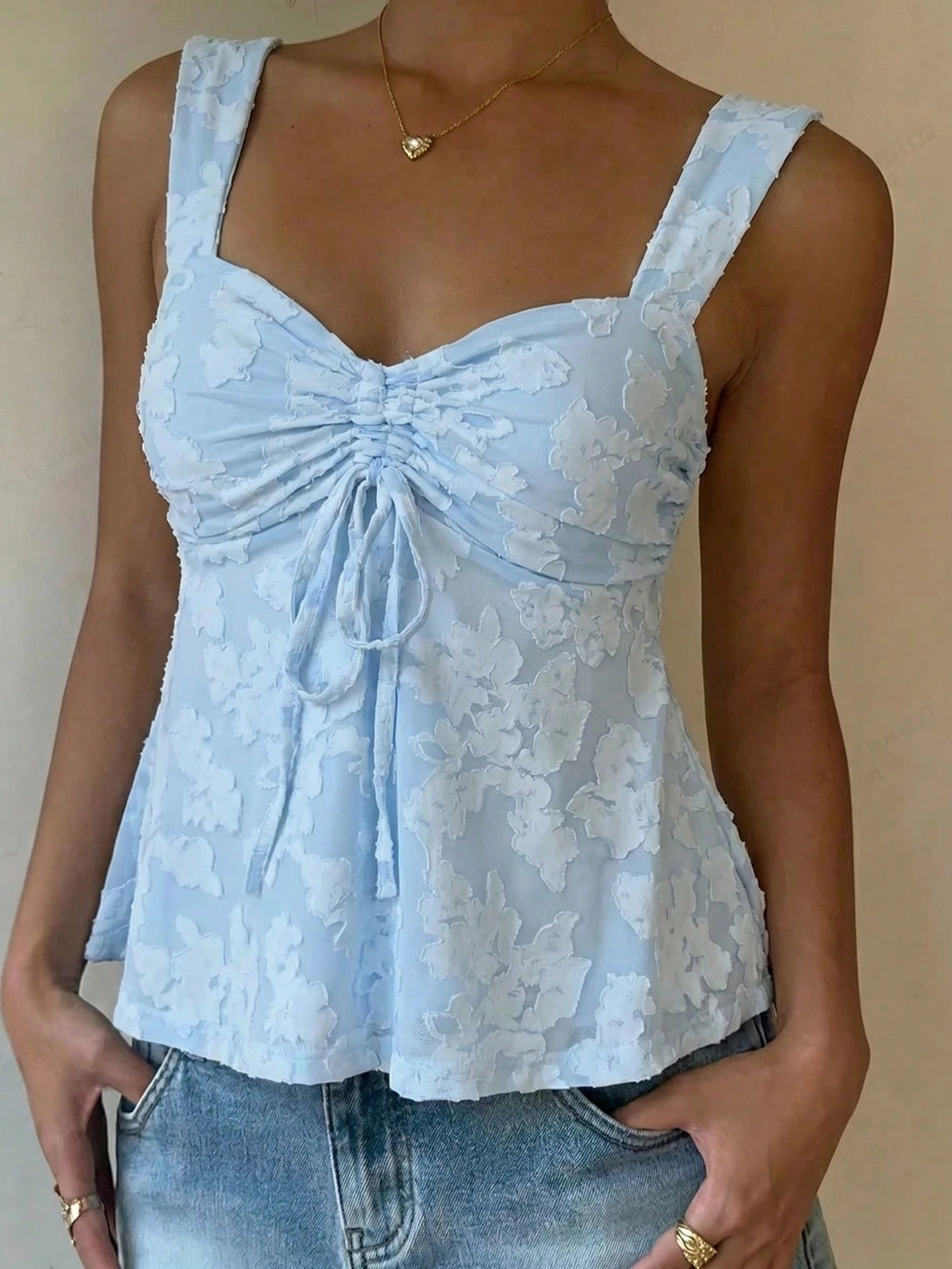 EZwear Women's Fashion Cutout Pleated Tie Knit Camisole,Summer Top