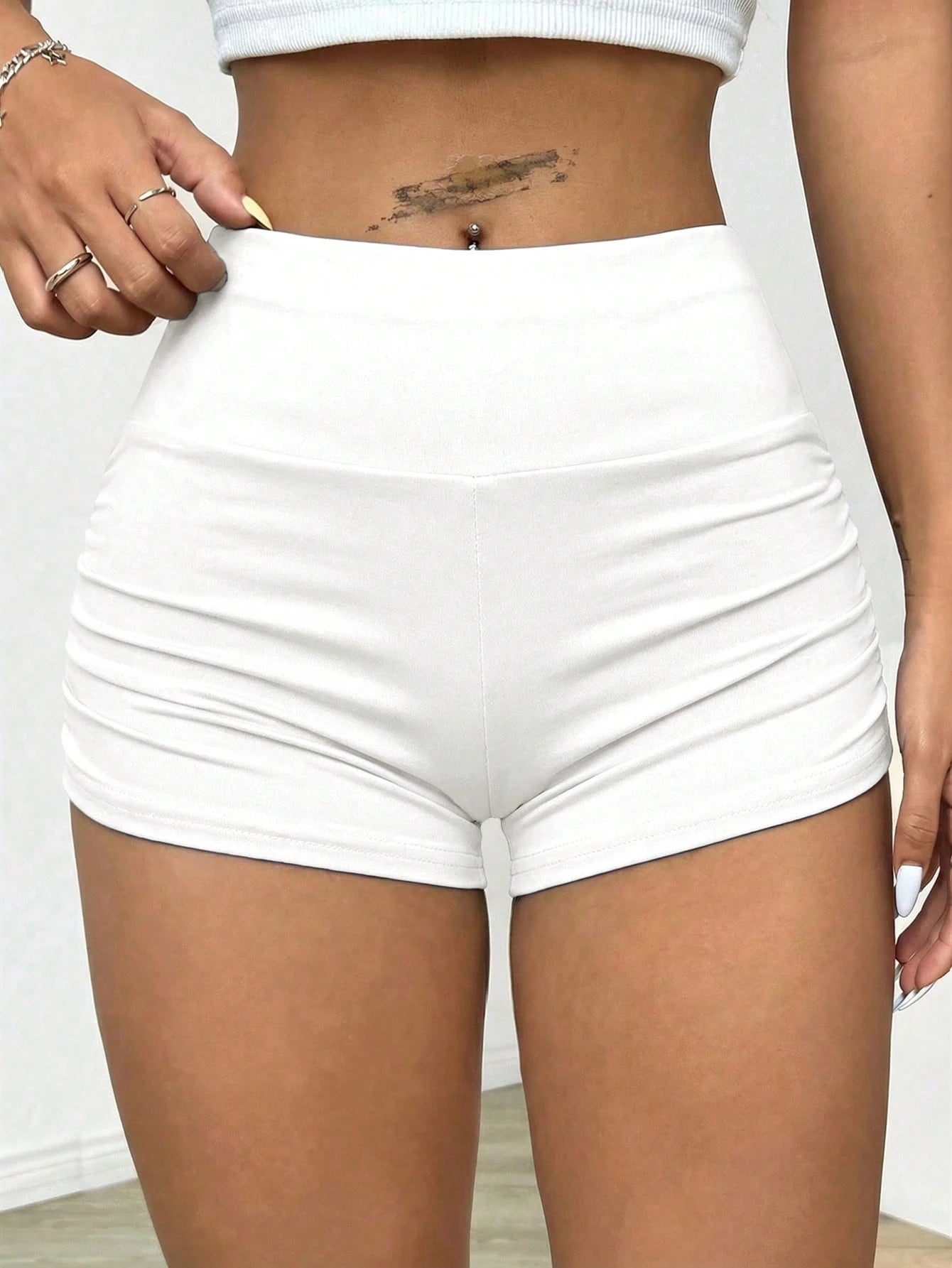 EZwear Women's Solid Color High Waist Casual Ruched Summer Leggings