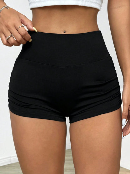 EZwear Women's Solid Color High Waist Casual Ruched Summer Leggings