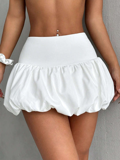 EZwear Women's Solid Color Short Blossom Skirt