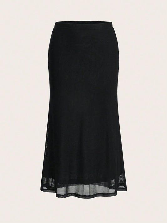 EZwear Women's Valentine's Day Heart Print Fish Tail Black Mesh Skirt