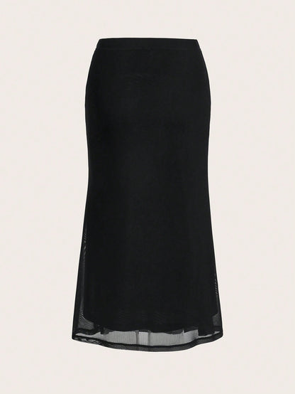 EZwear Women's Valentine's Day Heart Print Fish Tail Black Mesh Skirt