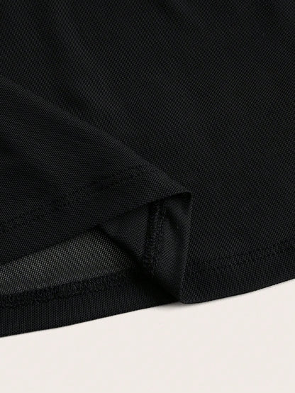 EZwear Women's Valentine's Day Heart Print Fish Tail Black Mesh Skirt