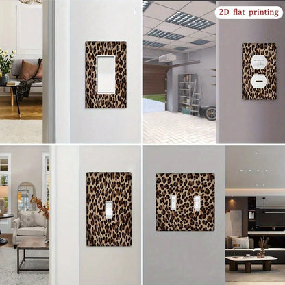 Fabric Texture Leopard Print Switch Wall Plate 2D Flat Durable Decal Fit Single Double Switch No Battery Easy Install Bold Aesthetic Home Decor