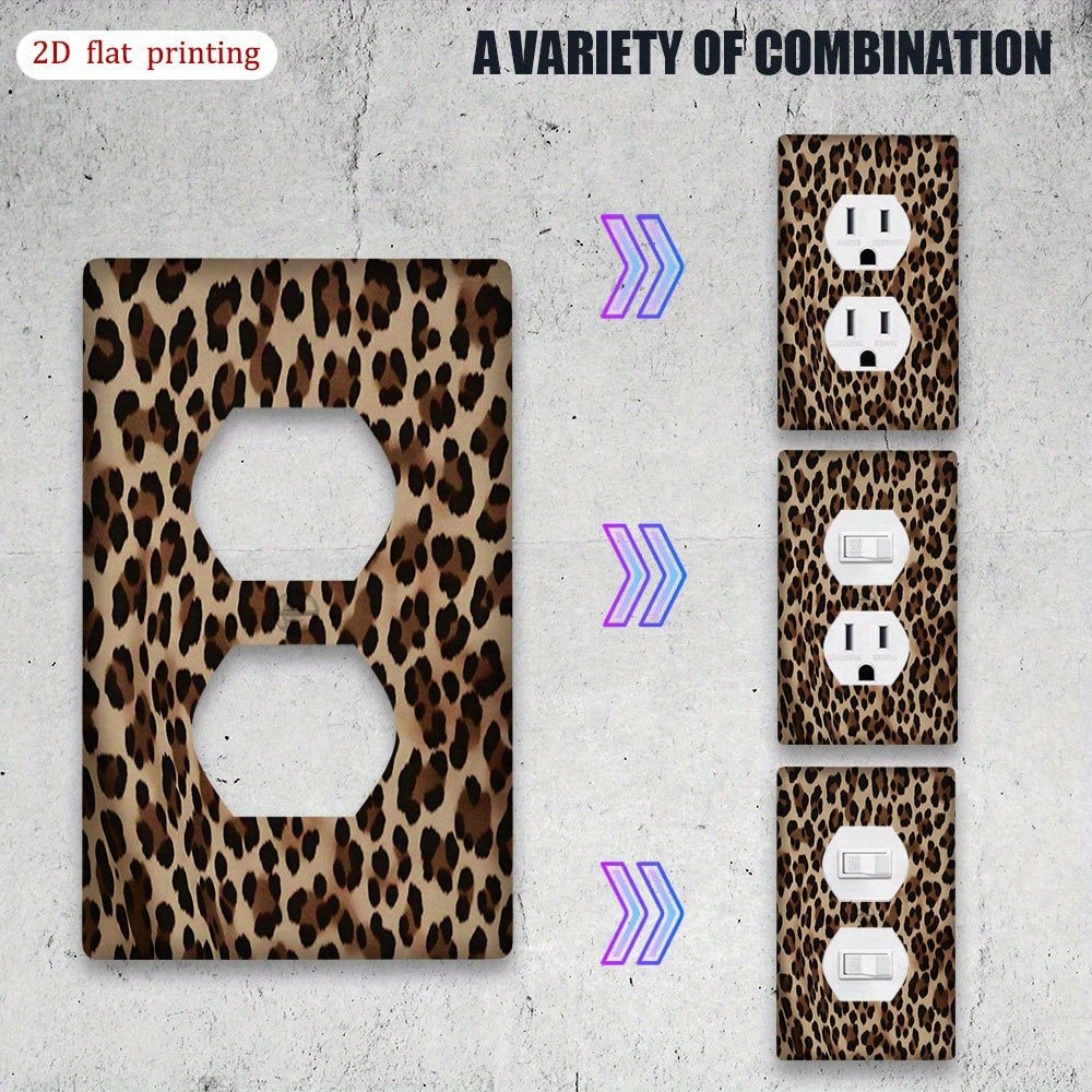 Fabric Texture Leopard Print Switch Wall Plate 2D Flat Durable Decal Fit Single Double Switch No Battery Easy Install Bold Aesthetic Home Decor