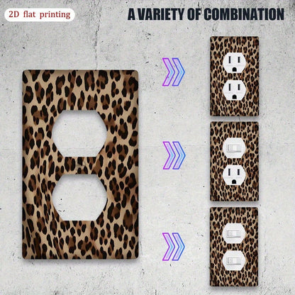 Fabric Texture Leopard Print Switch Wall Plate 2D Flat Durable Decal Fit Single Double Switch No Battery Easy Install Bold Aesthetic Home Decor