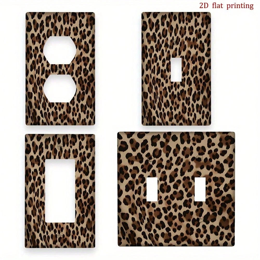 Fabric Texture Leopard Print Switch Wall Plate 2D Flat Durable Decal Fit Single Double Switch No Battery Easy Install Bold Aesthetic Home Decor