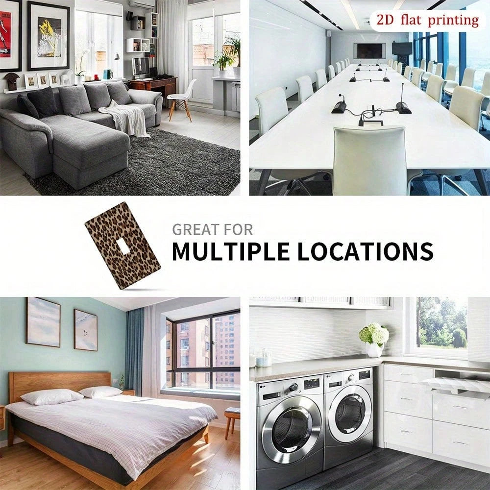 Fabric Texture Leopard Print Switch Wall Plate 2D Flat Durable Decal Fit Single Double Switch No Battery Easy Install Bold Aesthetic Home Decor