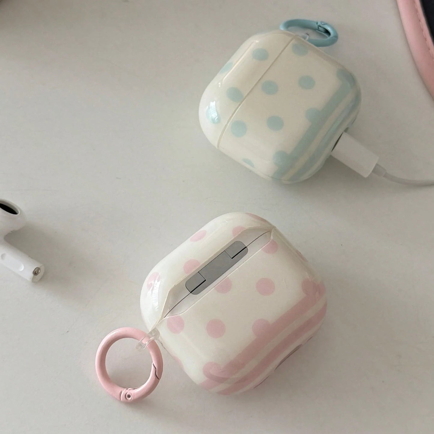 Fashion Creative Polka Dot & Striped Earphone Case Compatible With Airpods 4, Cute Earphone Cover Compatible With Apple 2, 3, New Protective Case With Pendant Compatible With Airpods Pro 3, Korean Sty