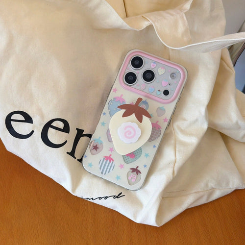 Fashion Creative Sweet Summer Strawberry + Strawberry Stand Phone Case Compatible With Apple For IPhone17ProMax Case/For IPhone16ProMax Case/For IPhone15ProMax Case/14Pro Case/13 IPhonecase/Fashion W