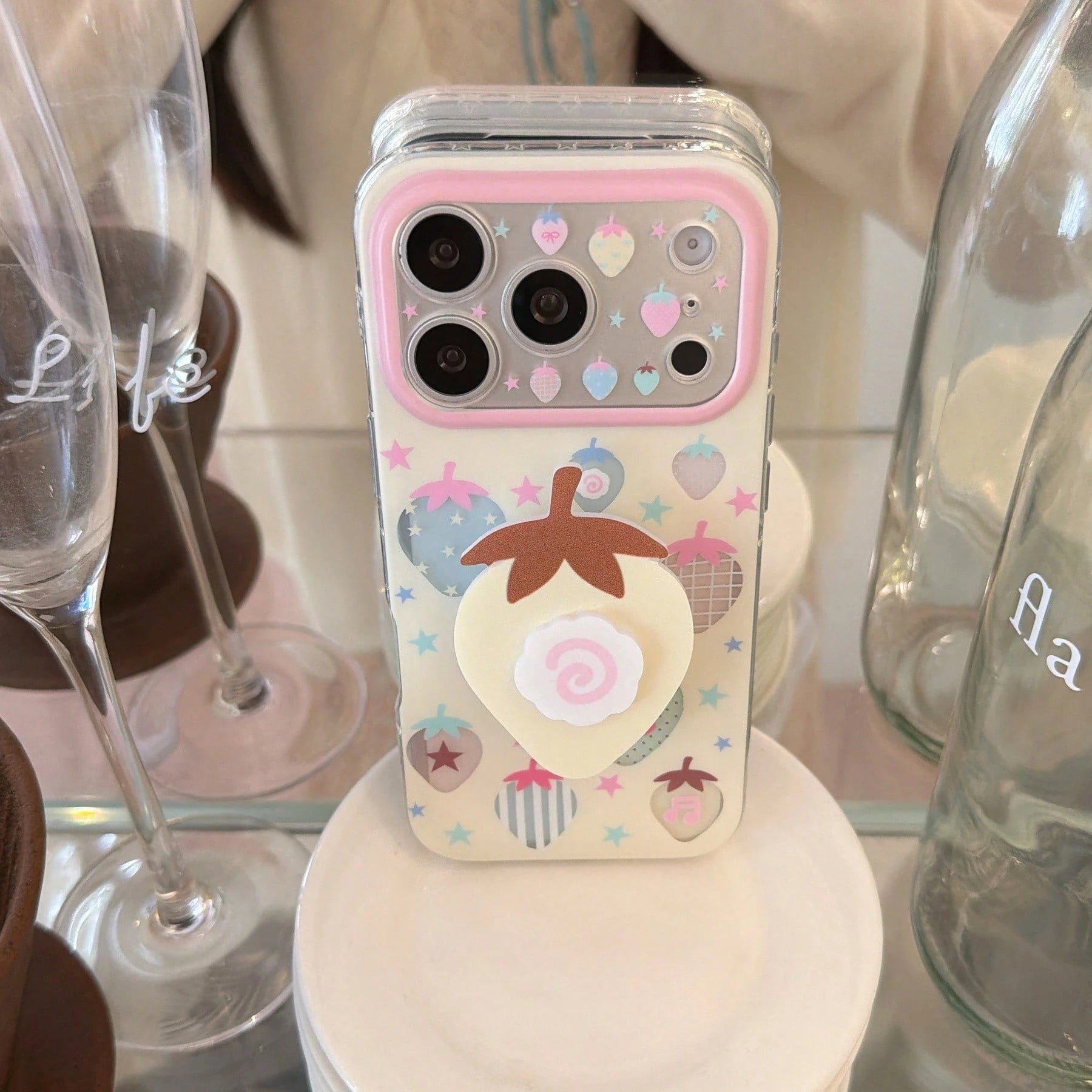 Fashion Creative Sweet Summer Strawberry + Strawberry Stand Phone Case Compatible With Apple For IPhone17ProMax Case/For IPhone16ProMax Case/For IPhone15ProMax Case/14Pro Case/13 IPhonecase/Fashion W