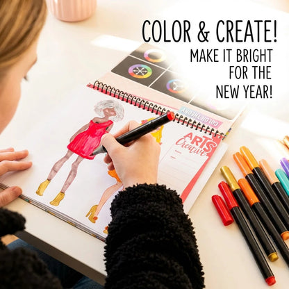Fashion Design Sketchbook For Girls, Sticker & Coloring Art Set- Back To School Creative Gift Ages 8+