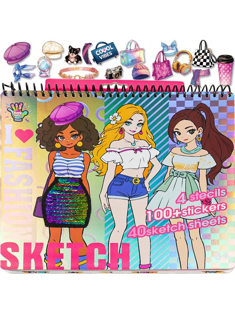 Fashion Design Sketchbook For Girls, Sticker & Coloring Art Set- Back To School Creative Gift Ages 8+