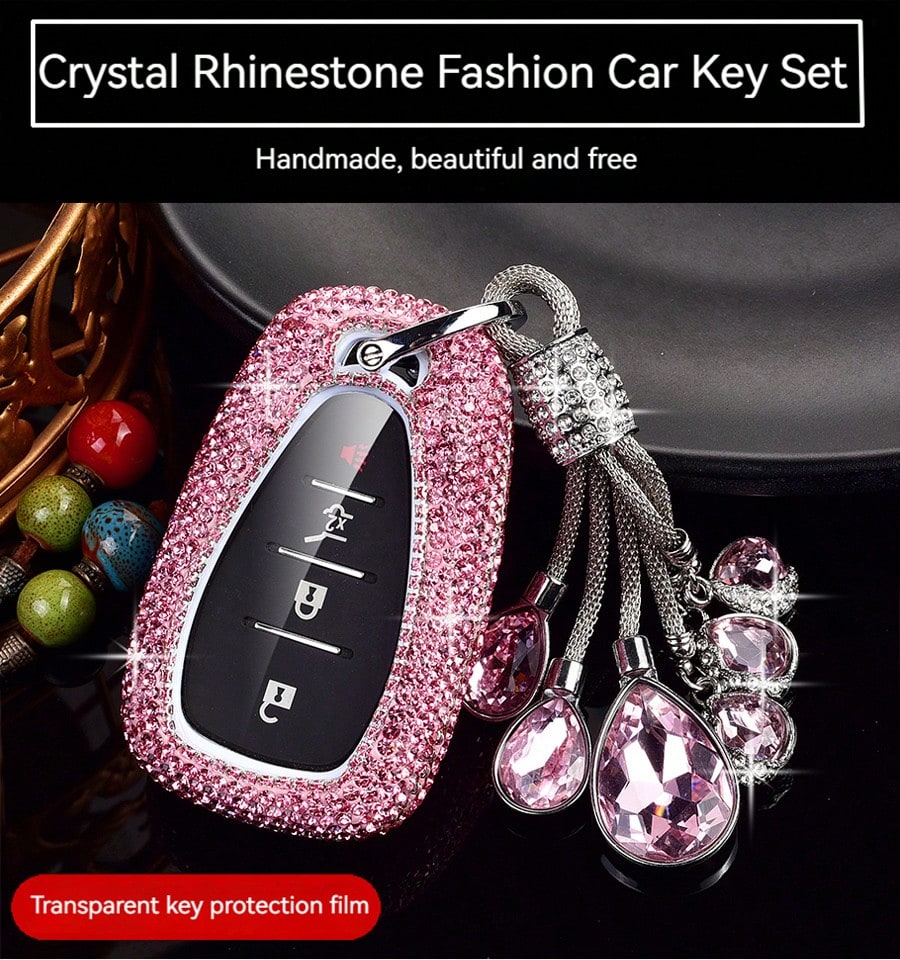 Fashion Luxury Sparkling Rhinestone Key Fob Cover With Keychain Lanyard For Chevrolet For Chevy For Malibu For Equinox For Traverse For Camaro For Cruze For Blazer 4 5 Buttons Smart Key