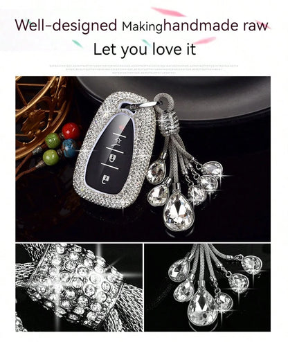 Fashion Luxury Sparkling Rhinestone Key Fob Cover With Keychain Lanyard For Chevrolet For Chevy For Malibu For Equinox For Traverse For Camaro For Cruze For Blazer 4 5 Buttons Smart Key