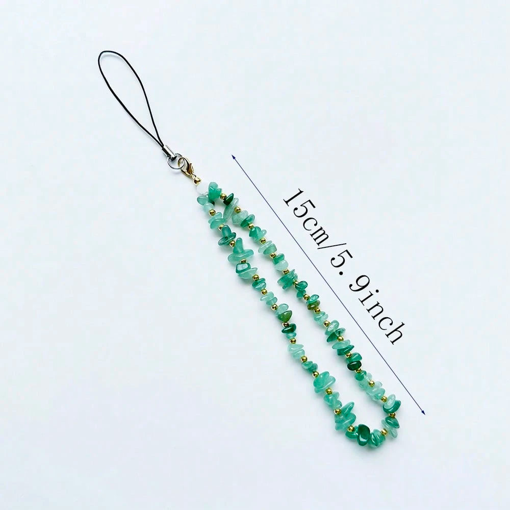 Fashion Natural Beaded Phone Lanyard Necklace Chalcedony Amethyst Aventurine Quartz Stone Phone Charm Digital Camera Strap Gifts For Mother, Family, Friends, Birthday, Holiday Phone Chain