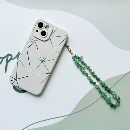 Fashion Natural Beaded Phone Lanyard Necklace Chalcedony Amethyst Aventurine Quartz Stone Phone Charm Digital Camera Strap Gifts For Mother, Family, Friends, Birthday, Holiday Phone Chain