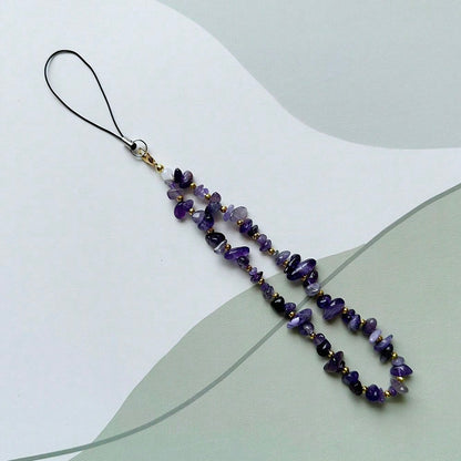 Fashion Natural Beaded Phone Lanyard Necklace Chalcedony Amethyst Aventurine Quartz Stone Phone Charm Digital Camera Strap Gifts For Mother, Family, Friends, Birthday, Holiday Phone Chain