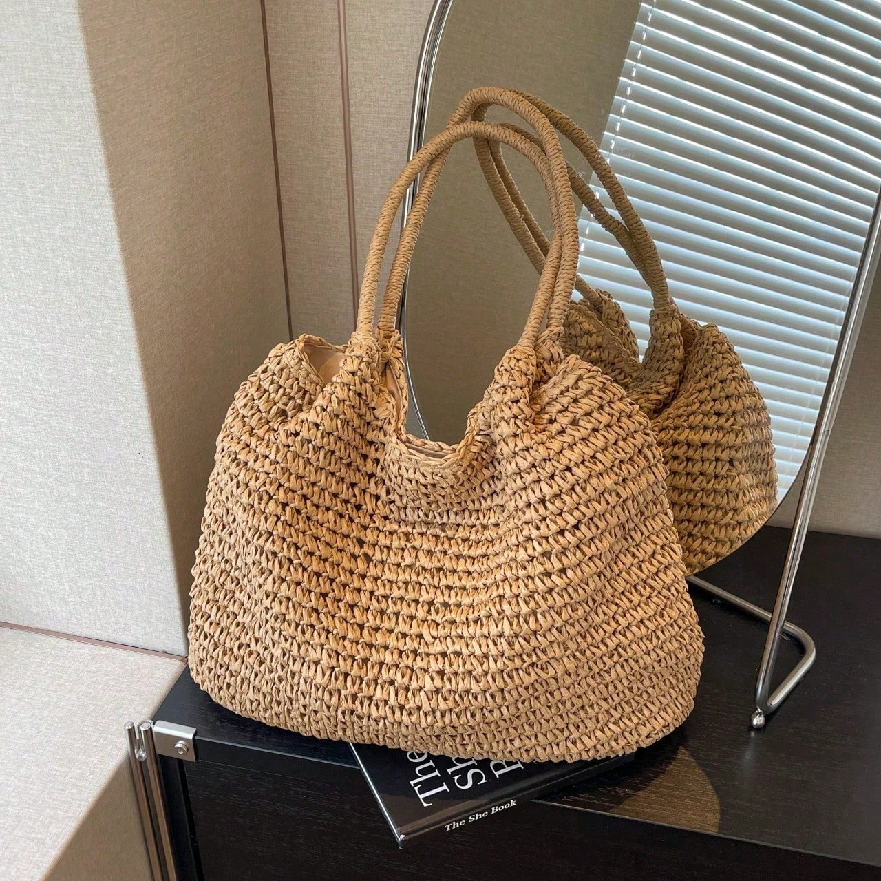 Fashion Straw Bag Large Capacity Beach Bag Summer Fashion Women's Bag Tote Shoulder Bag, Beach Bag, Summer