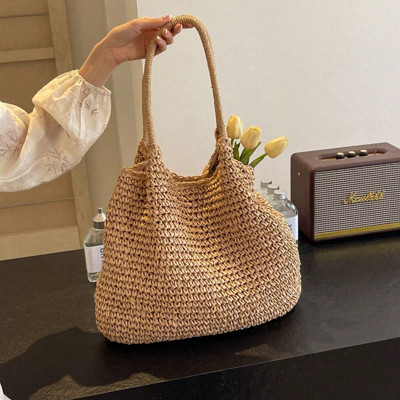Fashion Straw Bag Large Capacity Beach Bag Summer Fashion Women's Bag Tote Shoulder Bag, Beach Bag, Summer