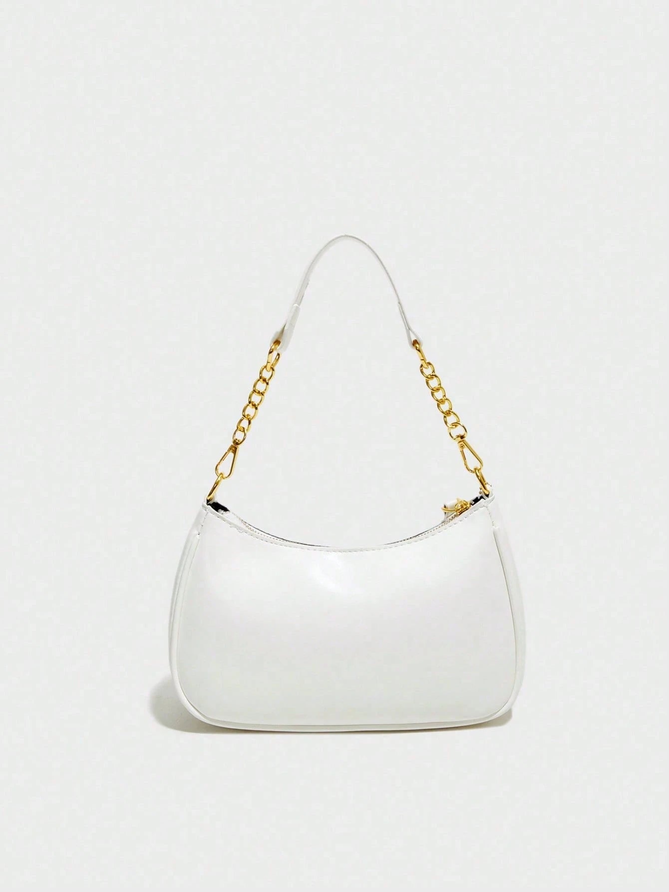 Fashion Versatile PU Waterproof Fabric M Letter Pattern Shoulder Bag, Printed Design Metal Chain Decoration White Baguette Bag With Cherry Pendant