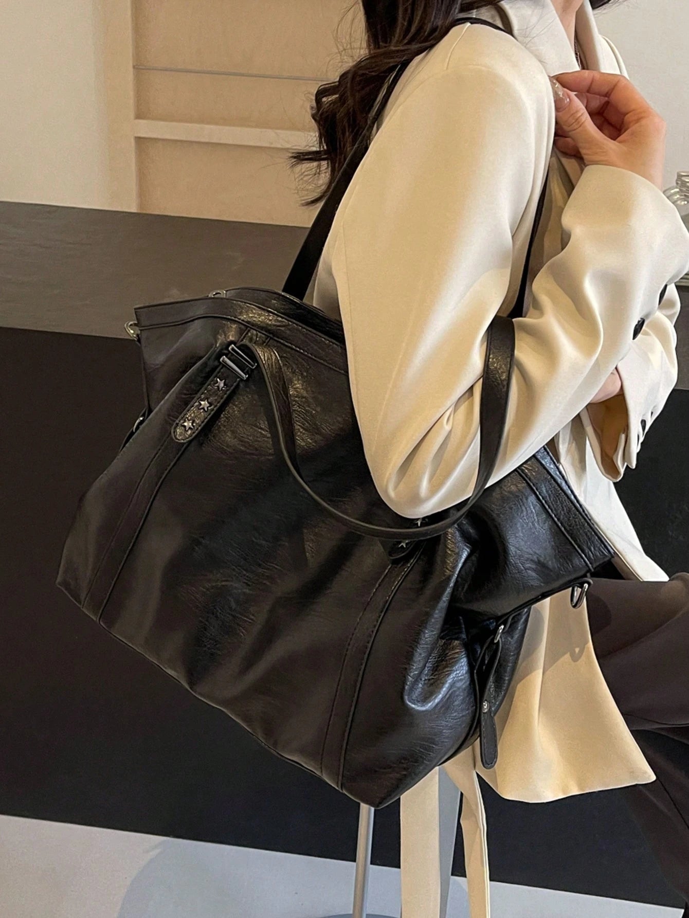 Fashionable Artificial Leather Leather Large Capacity Shoulder Crossbody Bag,Casual Style Handbag Suitable For Outings, Dates Shopping Work Commuting