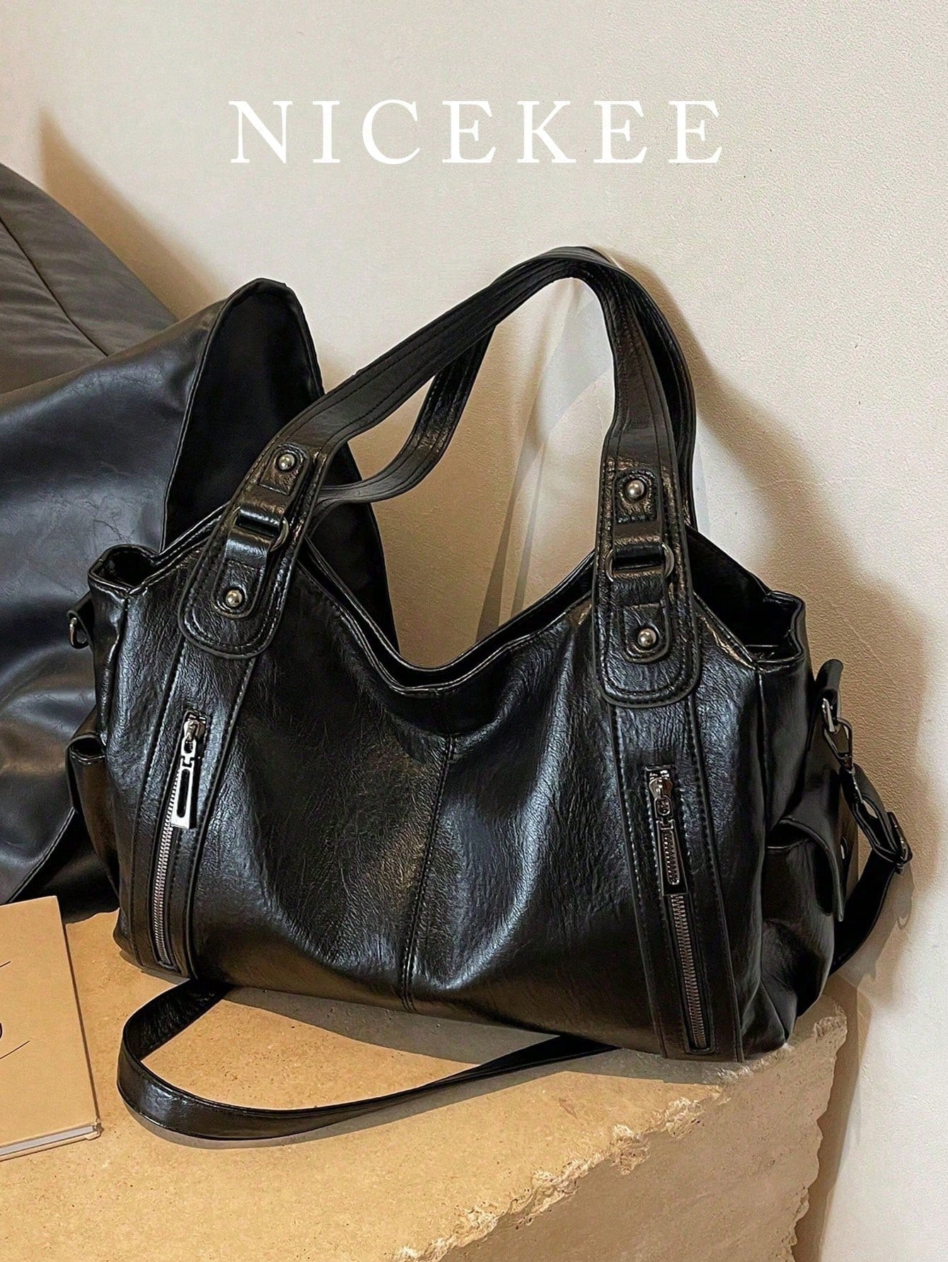 Fashionable Faux Leather Large Capacity Tote Bag, Commuter Shoulder Crossbody Women's Bag, Suitable For Outings, Shopping, Travel