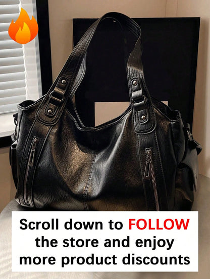 Fashionable Faux Leather Large Capacity Tote Bag, Commuter Shoulder Crossbody Women's Bag, Suitable For Outings, Shopping, Travel