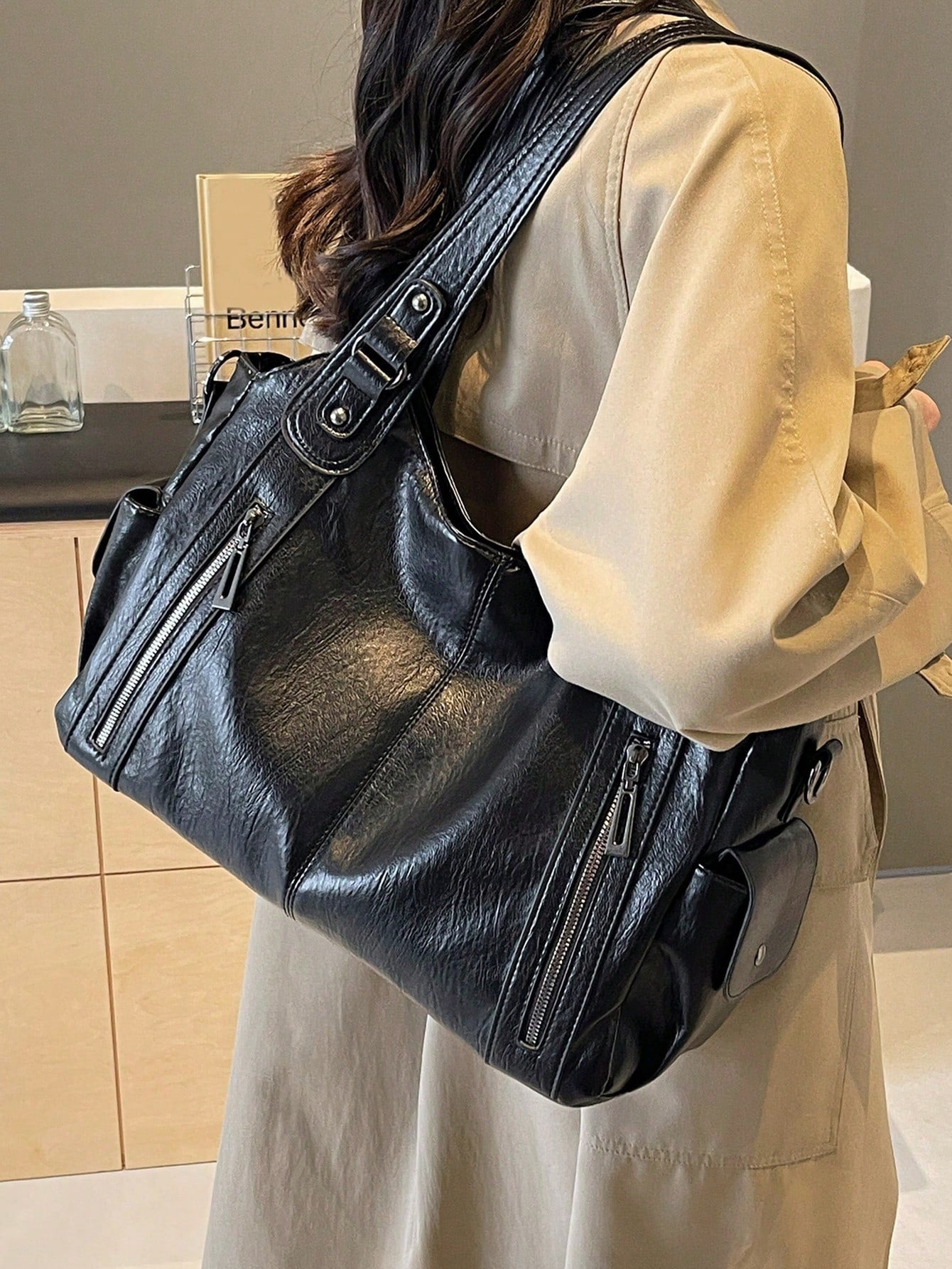 Fashionable Faux Leather Large Capacity Tote Bag, Commuter Shoulder Crossbody Women's Bag, Suitable For Outings, Shopping, Travel
