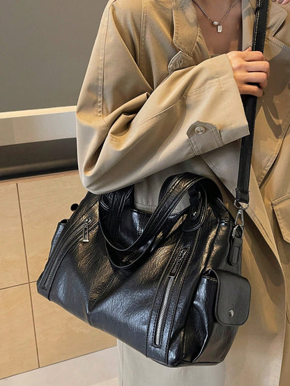 Fashionable Faux Leather Large Capacity Tote Bag, Commuter Shoulder Crossbody Women's Bag, Suitable For Outings, Shopping, Travel