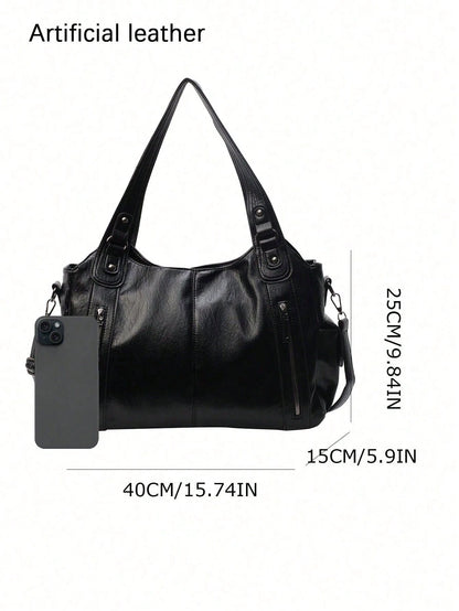 Fashionable Faux Leather Large Capacity Tote Bag, Commuter Shoulder Crossbody Women's Bag, Suitable For Outings, Shopping, Travel