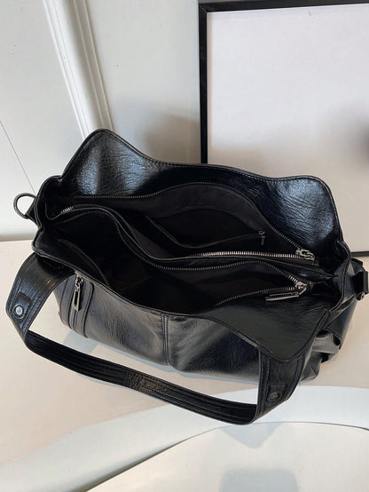 Fashionable Faux Leather Large Capacity Tote Bag, Commuter Shoulder Crossbody Women's Bag, Suitable For Outings, Shopping, Travel