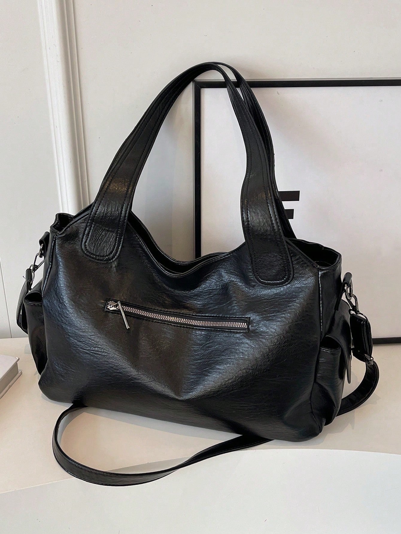 Fashionable Faux Leather Large Capacity Tote Bag, Commuter Shoulder Crossbody Women's Bag, Suitable For Outings, Shopping, Travel