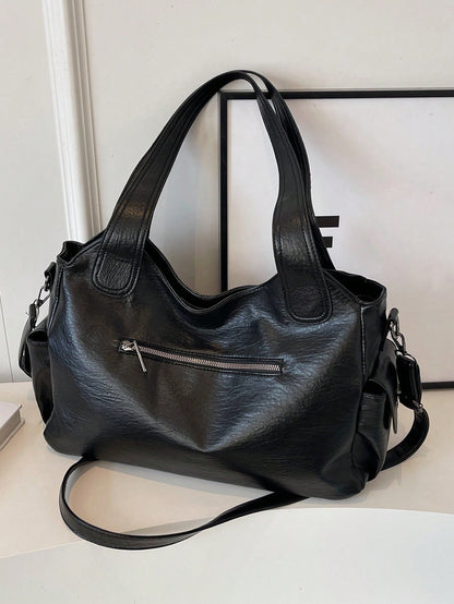 Fashionable Faux Leather Large Capacity Tote Bag, Commuter Shoulder Crossbody Women's Bag, Suitable For Outings, Shopping, Travel