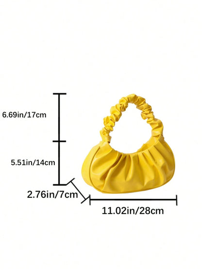 Fashionable High Cost-Effective Cloud Pleated Small Bag, Solid Color Shoulder Underarm Bag, Versatile Solid Color Handbag For Women, Yellow