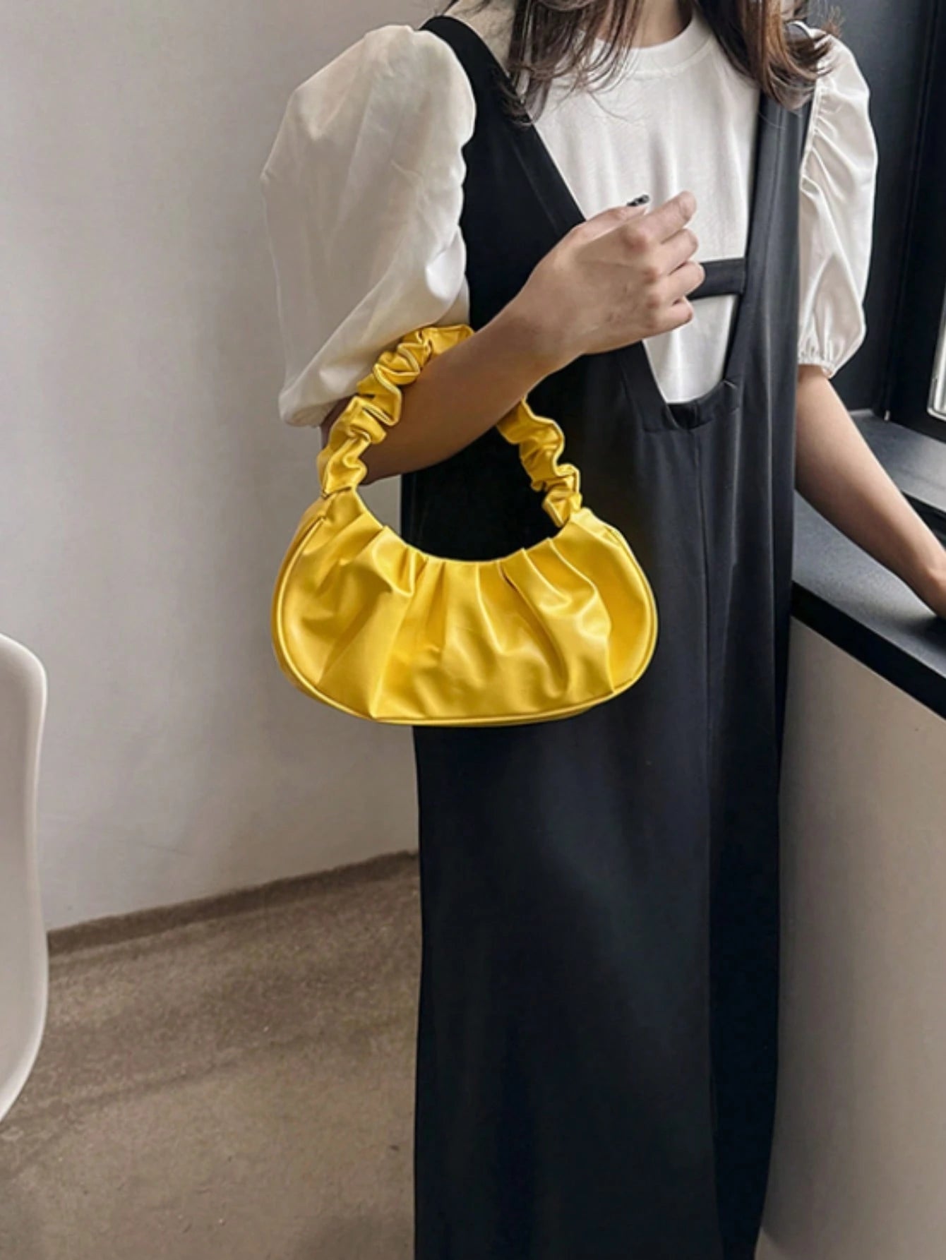 Fashionable High Cost-Effective Cloud Pleated Small Bag, Solid Color Shoulder Underarm Bag, Versatile Solid Color Handbag For Women, Yellow