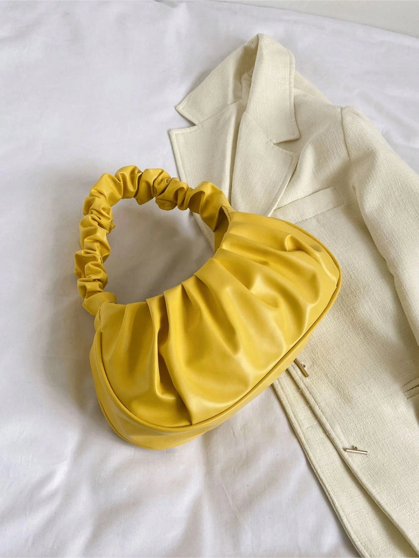 Fashionable High Cost-Effective Cloud Pleated Small Bag, Solid Color Shoulder Underarm Bag, Versatile Solid Color Handbag For Women, Yellow
