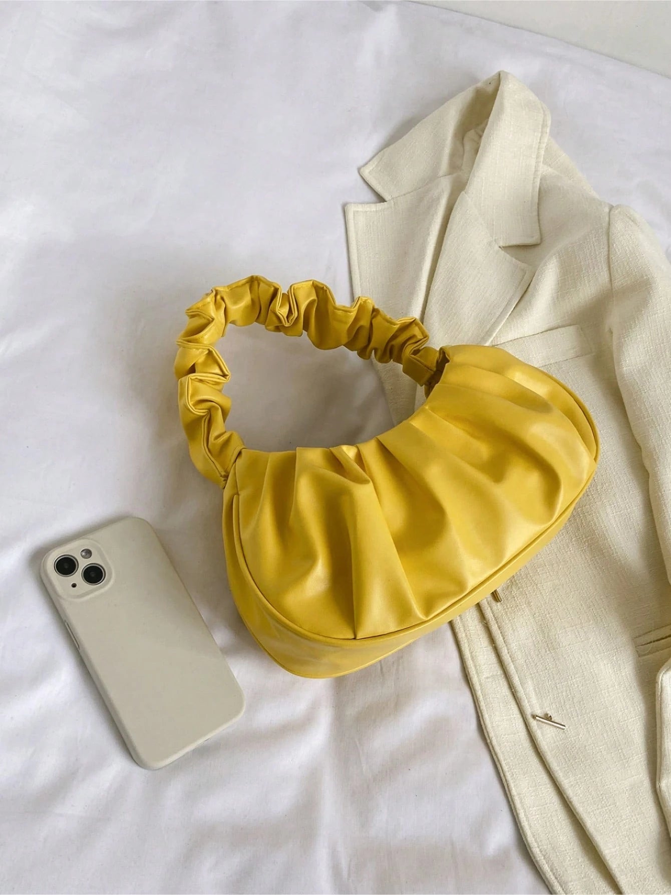 Fashionable High Cost-Effective Cloud Pleated Small Bag, Solid Color Shoulder Underarm Bag, Versatile Solid Color Handbag For Women, Yellow