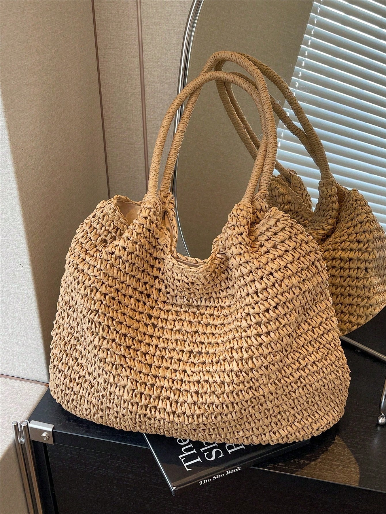 Fashionable Large Capacity Holiday Beach Bag, Women's Woven Tote Bag, Casual Shoulder Bag, Suitable For Travel, Vacation, Beach, Picnic, Great Gift For Women And MothersSchool Bag,Large Capacity,Light