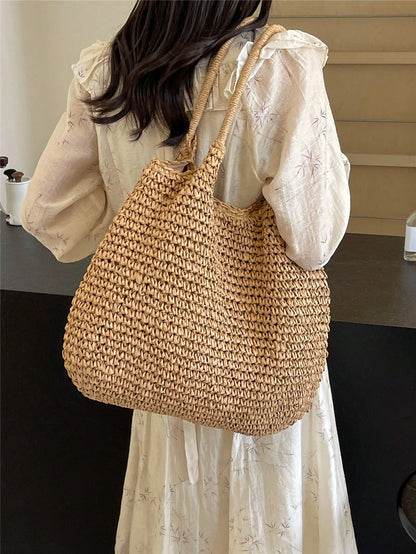 Fashionable Large Capacity Holiday Beach Bag, Women's Woven Tote Bag, Casual Shoulder Bag, Suitable For Travel, Vacation, Beach, Picnic, Great Gift For Women And MothersSchool Bag,Large Capacity,Light