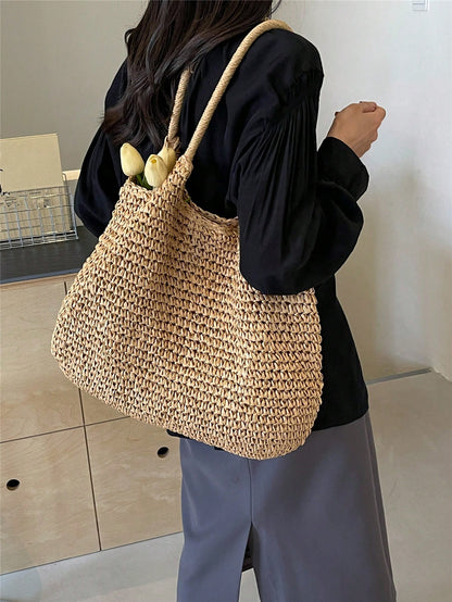 Fashionable Large Capacity Holiday Beach Bag, Women's Woven Tote Bag, Casual Shoulder Bag, Suitable For Travel, Vacation, Beach, Picnic, Great Gift For Women And MothersSchool Bag,Large Capacity,Light