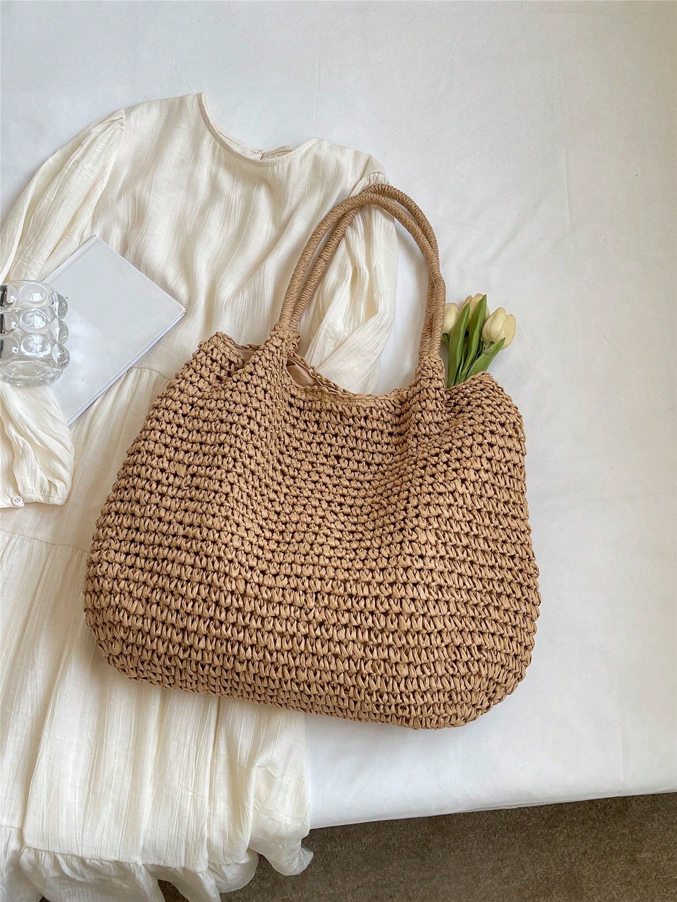 Fashionable Large Capacity Holiday Beach Bag, Women's Woven Tote Bag, Casual Shoulder Bag, Suitable For Travel, Vacation, Beach, Picnic, Great Gift For Women And MothersSchool Bag,Large Capacity,Light