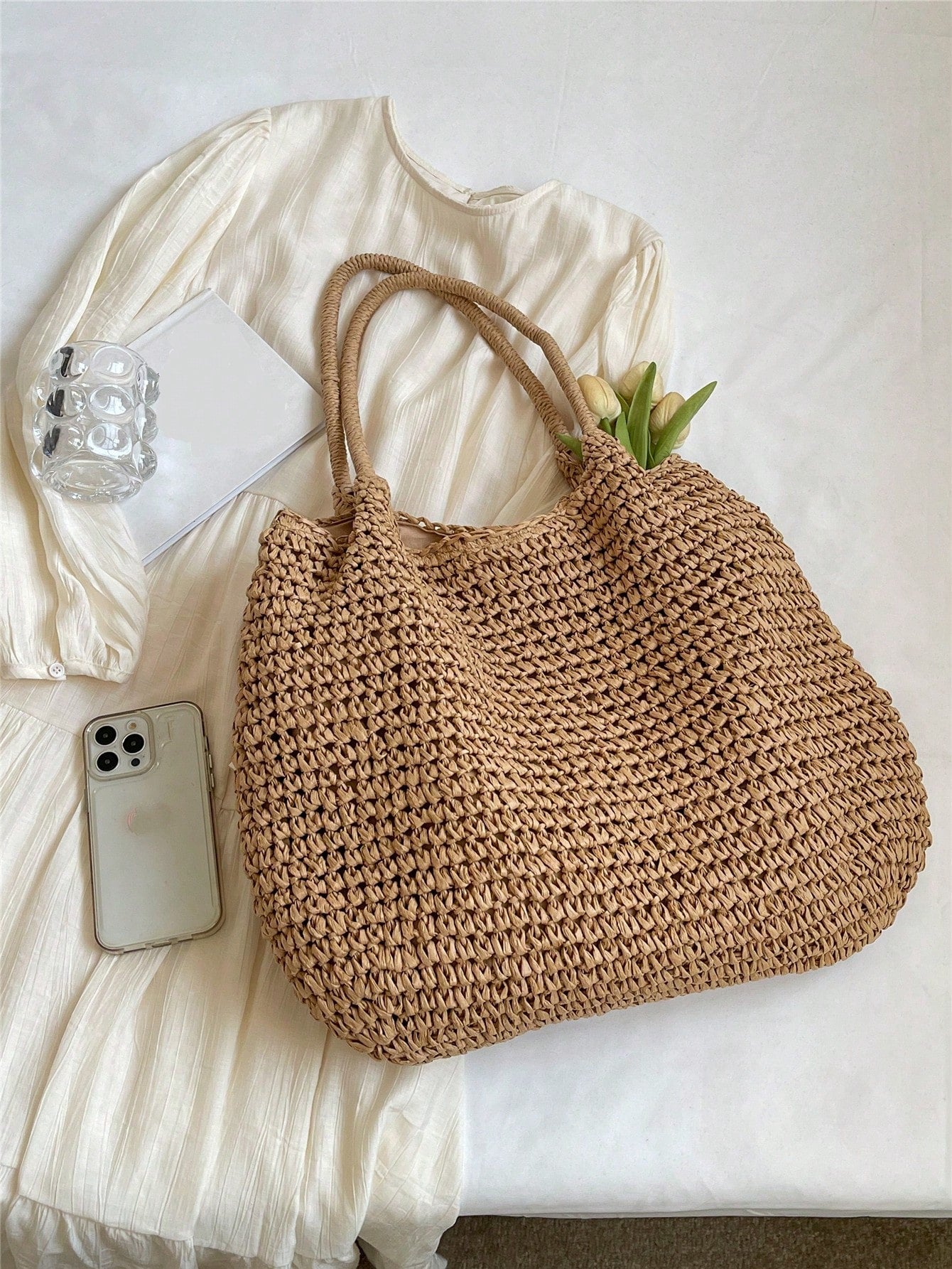 Fashionable Large Capacity Holiday Beach Bag, Women's Woven Tote Bag, Casual Shoulder Bag, Suitable For Travel, Vacation, Beach, Picnic, Great Gift For Women And MothersSchool Bag,Large Capacity,Light