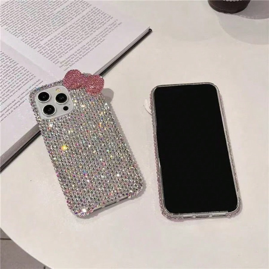 Fashionable Luxury Rhinestone Edged Gypsum Rhinestone Bow Phone Case Suitable For IPhone 17 Pro Max/16 Plus/XS Max/7G Phone Protective Cover