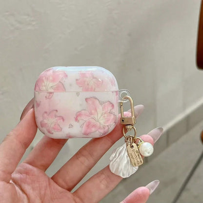 Fashionable New 3D Pink Lily Flower Single Shell Pearl Chain Pro 4 Protective Case, New Apple 2 Soft Shell, 3 Protective Cover, Pro 3 Bluetooth Earphone Case