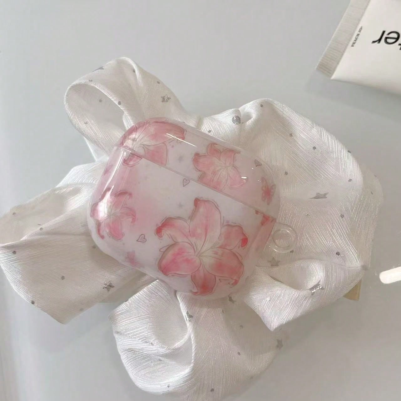 Fashionable New 3D Pink Lily Flower Single Shell Pearl Chain Pro 4 Protective Case, New Apple 2 Soft Shell, 3 Protective Cover, Pro 3 Bluetooth Earphone Case