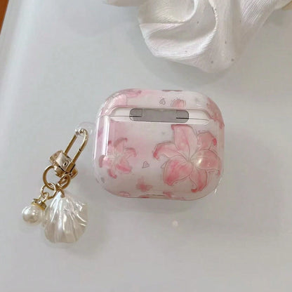 Fashionable New 3D Pink Lily Flower Single Shell Pearl Chain Pro 4 Protective Case, New Apple 2 Soft Shell, 3 Protective Cover, Pro 3 Bluetooth Earphone Case