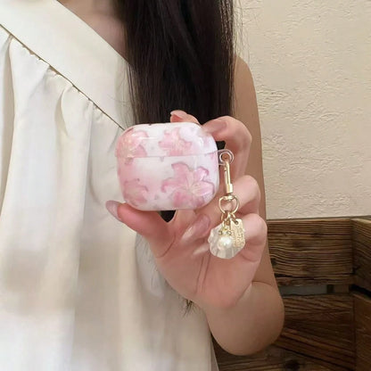Fashionable New 3D Pink Lily Flower Single Shell Pearl Chain Pro 4 Protective Case, New Apple 2 Soft Shell, 3 Protective Cover, Pro 3 Bluetooth Earphone Case